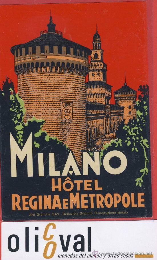 Etiquetas antiguas: ETIQUETA HOTEL - ITALIA-hotel regina e metropole - buena ilustracion -hueco- milano-120x 78mm.-