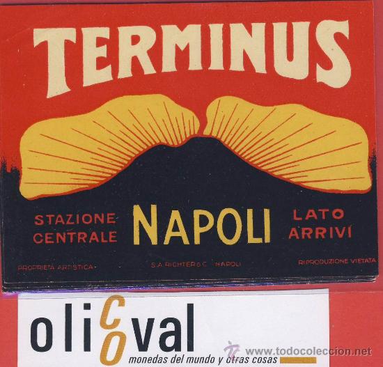 Etiquetas antiguas: ETIQUETA HOTEL - ITALIA-hotel terminus- buena ilustracion -hueco-napoli-100x 75 mm.-