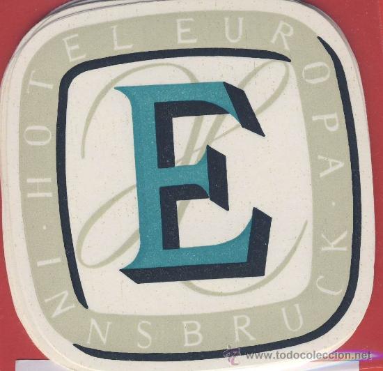 Etiquetas antiguas: ETIQUETA HOTEL - austria-hotel europa-linz - hueco-ilustracion azul verdoso -85 x 85 mm-