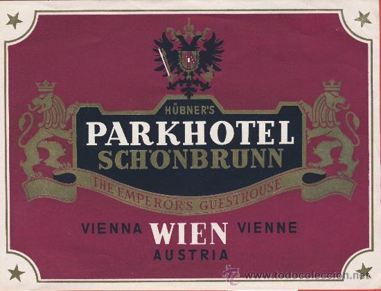 Etiquetas antiguas: ETIQUETA HOTEL - austria-parkhotel sch&ouml;nbrunn - hueco-ilustracio - wien  -60 x 80 mm-