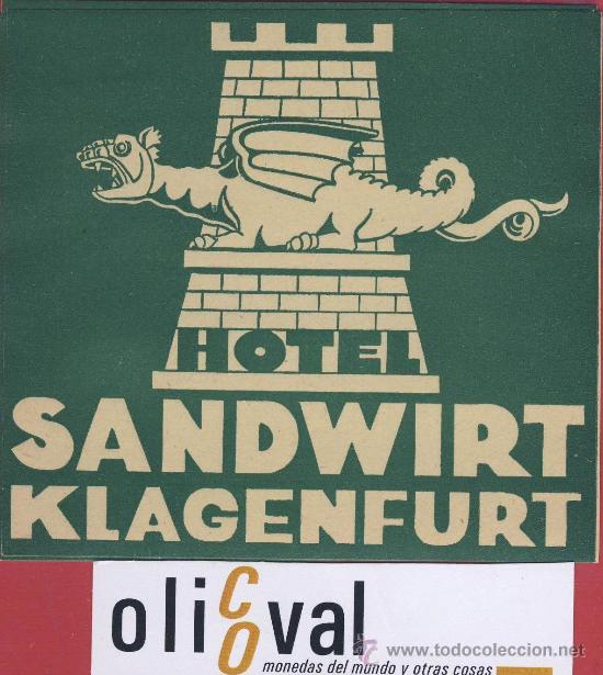 Etiquetas antiguas: ETIQUETA HOTEL -Austria-hotelsandwirt- buena ilustracion klagenfurt-hueco-100X 92.-fondo oscuro
