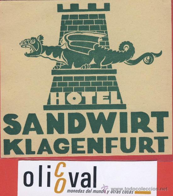 Etiquetas antiguas: ETIQUETA HOTEL -Austria-hotelsandwirt- buena ilustracion klagenfurt-hueco-100X 92.-fondo claro