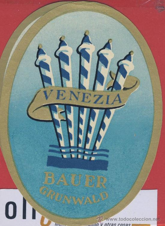 Etiquetas antiguas: ETIQUETA HOTEL -Austria--hotel  venecia- buena ilustracion- bauer.-grunwald -hueco-oval-110 mm.-