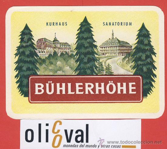 Etiquetas antiguas: ETIQUETA HOTEL -Austria--hotel  kurhaus-sanatorium- ilustracion -b&uuml;hlerh&ouml;he-hueco-110x75 mm.-