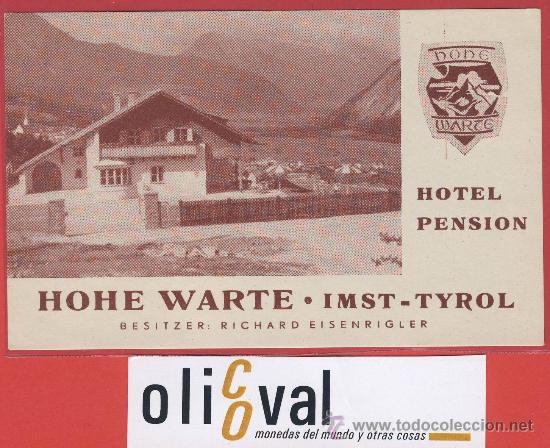 Etiquetas antiguas: ETIQUETA HOTEL -Austria-hotel hohe warte--   ilustracion -imst.tyrol-hueco- 120 X 75 mm-