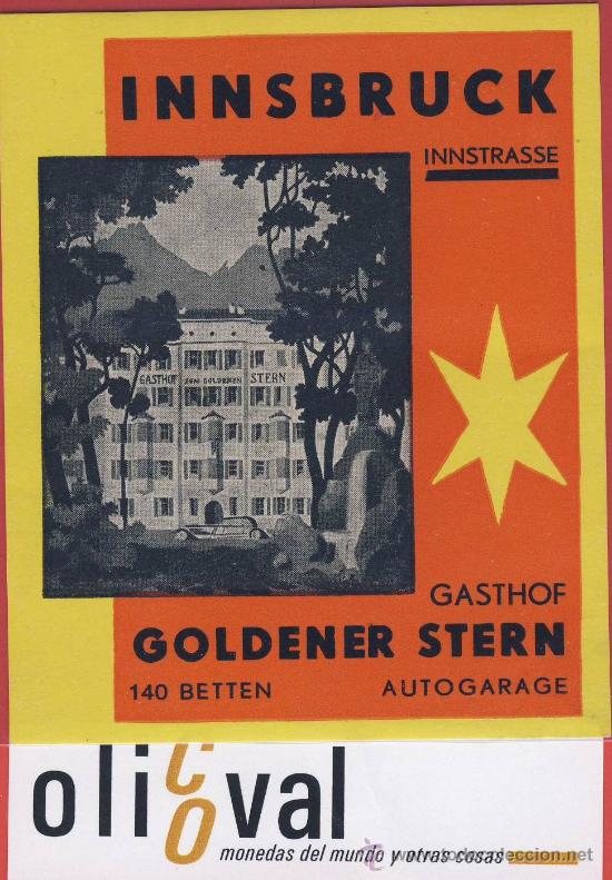 Etiquetas antiguas: ETIQUETA HOTEL -Austria-hotel goldener stern- ilustracion -innsbruck- tyrol-80 x 100 mm-