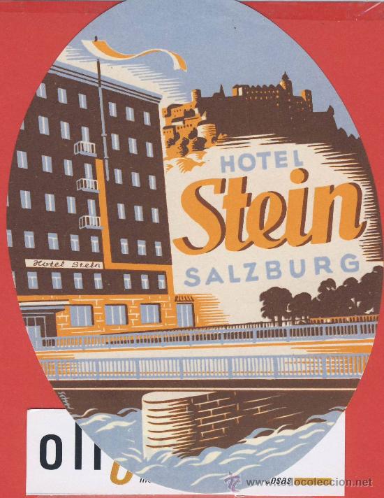 Etiquetas antiguas: ETIQUETA HOTEL -Austria-hotel  stein-buena  ilustracion -salzburg -hueco- oval 126 . mm-