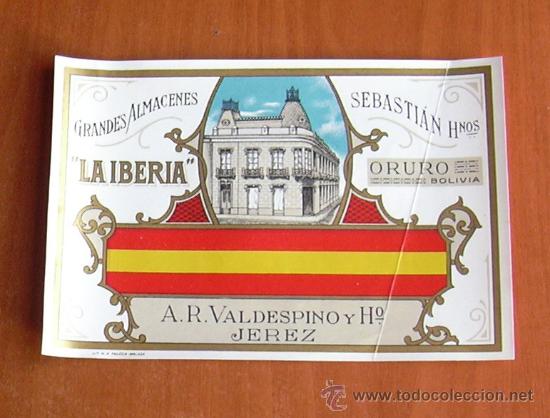 Etiquetas antiguas: Etiqueta Vino LA IBERIA Valdespino Jerez