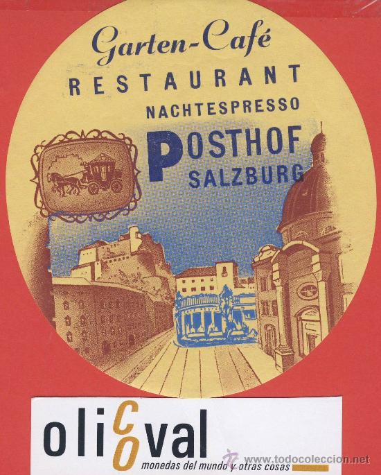 Etiquetas antiguas: ETIQUETA HOTEL -Austria-hotel  posthof-buena  ilustracion -salzburg -hueco- oval 115  mm-