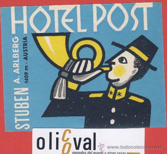 Etiquetas antiguas: ETIQUETA HOTEL -Austria-hotel post -buena ilustracion -stuben -hueco- 145 x 90 mm-
