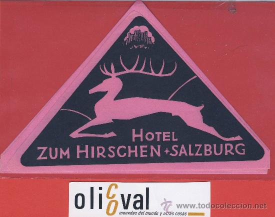 Etiquetas antiguas: ETIQUETA HOTEL -Austria hotel zum hirschen   -ilustracion  - salzburg -hueco -155 x 100   mm-