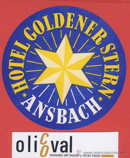 Etiquetas antiguas: ETIQUETA HOTEL -Austria hotel goldener stern -ilustracion  -ansbach -hueco -95    mm-