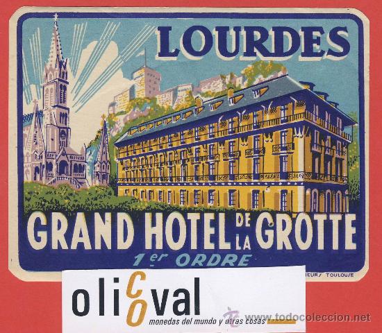 Etiquetas antiguas: ETIQUETA HOTEL - Francia -lourdes- buena ilustracion -pie de imprenta.-hueco-120  x  93mm.-