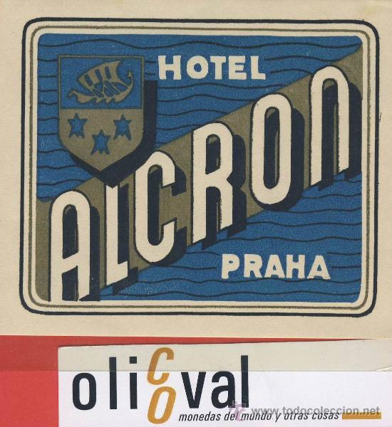 Etiquetas antiguas: ETIQUETA HOTEL-chescolovaquia -hotel internacional-praha hueco --ilustracion 97x 85 -mm.-
