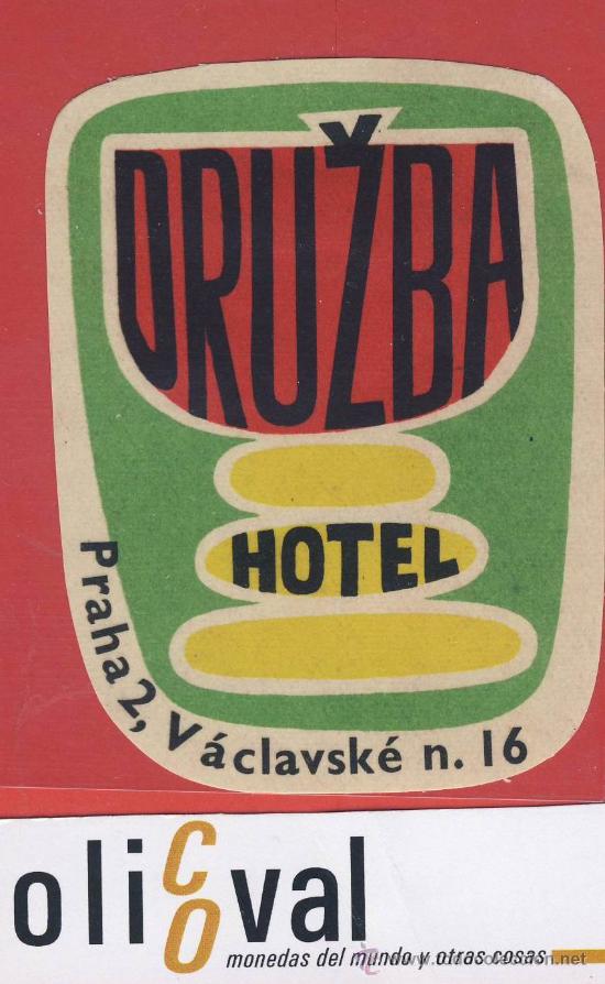 Etiquetas antiguas: ETIQUETA HOTEL-chescolovaquia - hotel druzba -. hueco -praha -ilustracion - 65 x 88 mm-