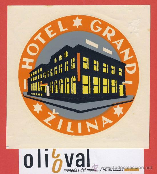 Etiquetas antiguas: ETIQUETA HOTEL-chescolovaquia - hotel grand -. hueco -zilina -ilustracion - 90 x 80 mm-