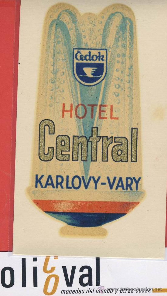 Etiquetas antiguas: ETIQUETA HOTEL-chescolovaquia - hotel central -. hueco - karlovy-vary - 125 x 65 mm-