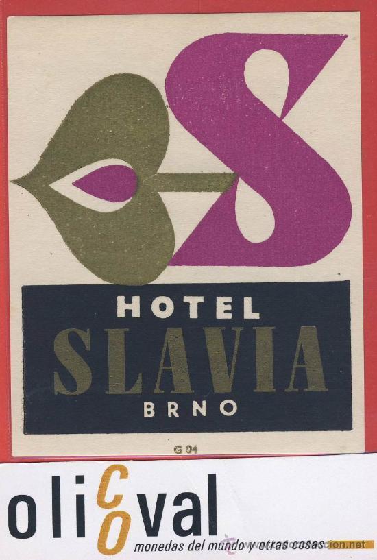 Etiquetas antiguas: ETIQUETA HOTEL-chescolovaquia - hotel slavia -. hueco -brno -ilustracion - 90 x 75 mm-