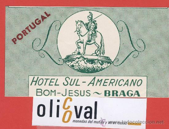 Etiquetas antiguas: ETIQUETA  HOTEL  -Portugal -lhotel sul-americano-coimbra -Iilustracion a&ntilde;os 40-Hueco -115 x 65-  mm.
