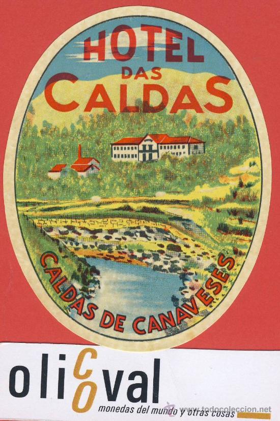 Etiquetas antiguas: ETIQUETA  HOTEL  -Portugal -hotel las caldes -caldes de canaveses-Iilustracion -Hueco -oval 98 mm.