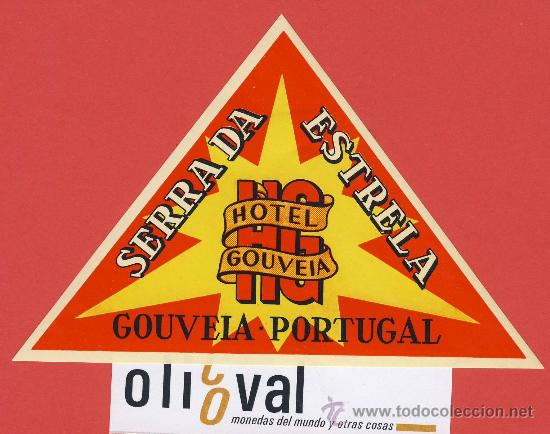 Etiquetas antiguas: ETIQUETA  HOTEL-Portugal -hotel gouveia-gouveia-ilustracion-Hueco-122 x 85 mm.