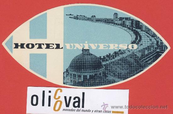 Etiquetas antiguas: ETIQUETA  HOTEL-Portugal -hotel universo-.lisboa-ilustracion-Hueco-  oval -130   mm.