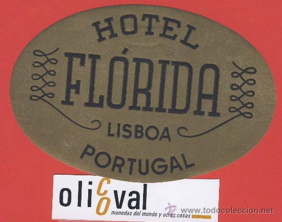 Etiquetas antiguas: ETIQUETA  HOTEL-Portugal -hotel florida -.lisboa-Hueco- oro y negro--135x 80  mm.