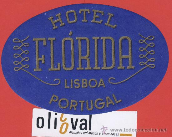 Etiquetas antiguas: ETIQUETA  HOTEL-Portugal -hotel florida -.lisboa-Hueco- oro- azul--135x 80  mm.