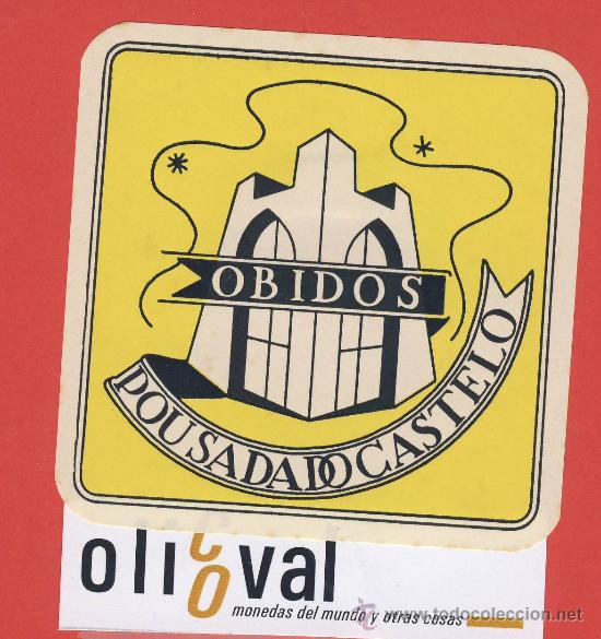 Etiquetas antiguas: ETIQUETA HOTEL-Portugal -pousada do castello -.obidos-ilustracion - hueco 85 x 85 mm