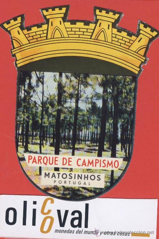 Etiquetas antiguas: ETIQUETA  HOTEL-Portugal -parque de campismo -matosinhos-ilustracion- hueco - troquel 100 x 85mm
