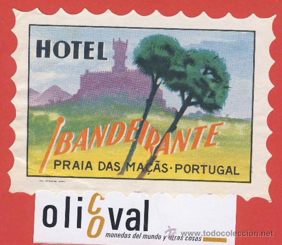 Etiquetas antiguas: ETIQUETA  HOTEL-Portugal - hotel  ibandeirante.praia das ma&ccedil;as--ilustracion- hueco - 105x 75mm