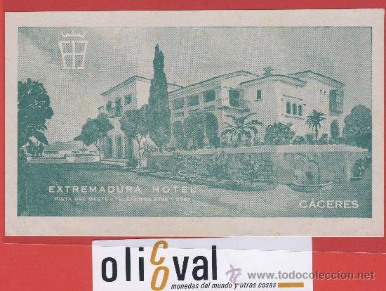 Etiquetas antiguas: Etiqueta Hotel - Espa&ntilde;a-Extremadura-C&aacute;ceres -ILUSTRACION FIRMADA datada -A&Ntilde;OS 40-138 x 80mm
