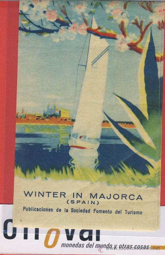 Etiquetas antiguas: Etiqueta Hotel - Espa&ntilde;a-baleares-soc, fomento turismo -winter in majorca- LUSTRACION-a&ntilde;os 50-102 mm