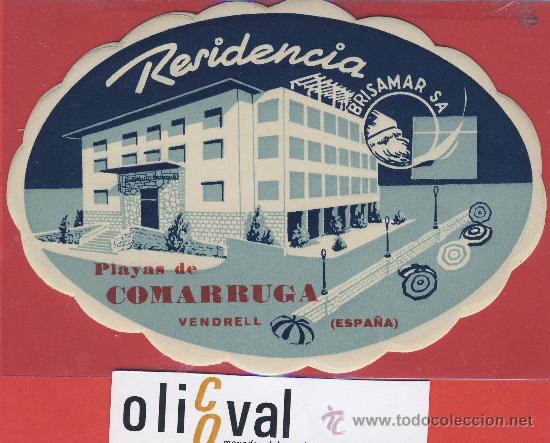 Etiquetas antiguas: Etiqueta Hotel - Espa&ntilde;a-tarragona -residencia brisamar-comarruga- vendrell-ilustracion-oval -135mm
