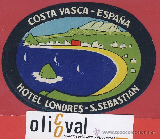 Etiquetas antiguas: Etiqueta Hotel - Espa&ntilde;a-guipuzcua-hotel londres costa vasca ilustracion barcos negativo -115 mm