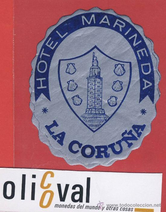 Etiquetas antiguas: Etiqueta Hotel - Espa&ntilde;a-la coru&ntilde;a--hotel marineda  ilustracion oval-76  mm