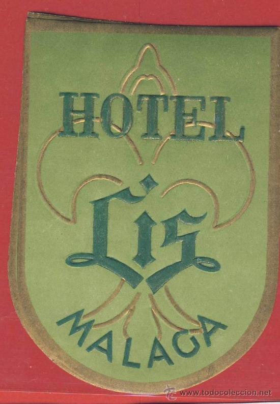 Etiquetas antiguas: Etiqueta Hotel -Espa&ntilde;a - HOTEL LIZ - Malaga -ILUSTRACION HUECO - 85 x 62  mm