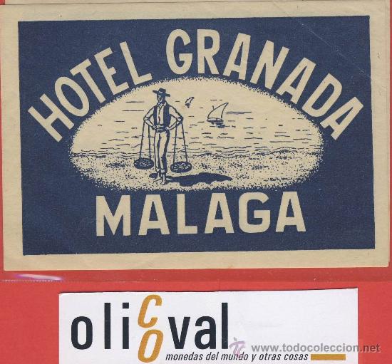 Etiquetas antiguas: Etiqueta Hotel -Espa&ntilde;a - HOTEL granada - Malaga -ILUSTRACION HUECO - -85 x 62 mm