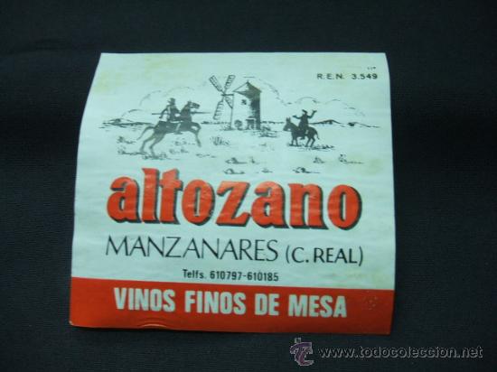 Alte Etiketten: ETIQUETA - ALTOZANO - VINOS FINOS DE MESA - MANZANARES - CIUDAD REAL -