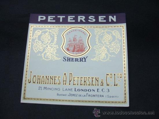 Old Labels: ETIQUETA - PETERSEN - SHERRY - JOHANNES A. PETERSEN & CO LTD - BOTTLED JEREZ DE LA FRONTERA -