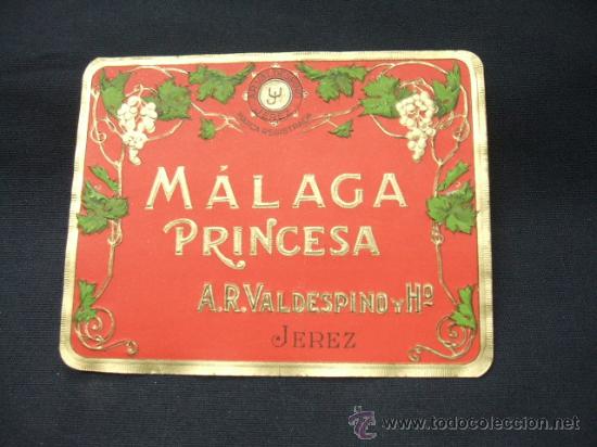 Old Labels: ETIQUETA - MALAGA - PRINCESA - A.R. VALDESPINO Y H. - JEREZ -