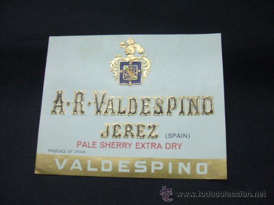 Alte Etiketten: ETIQUETA - PALE SHERRY EXTRA DRY - A.R. VALDESPINO - JEREZ -