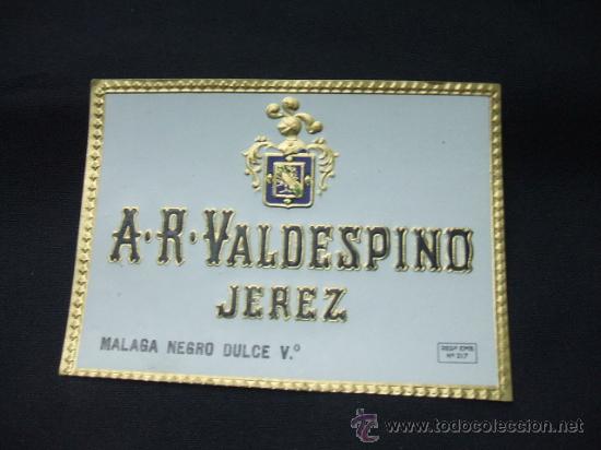Alte Etiketten: ETIQUETA - MALAGA NEGRO DULCE - A.R. VALDESPINO - JEREZ -