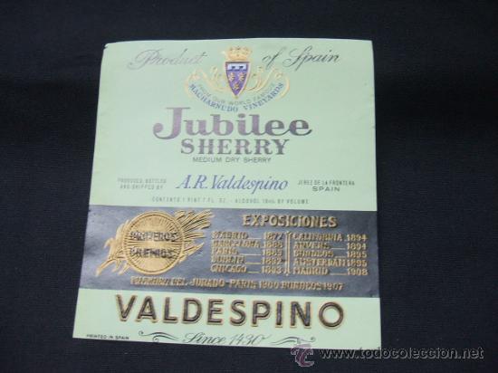 Alte Etiketten: ETIQUETA - JUBILEE SHERRY - A.R. VALDESPINO - JEREZ DE LA FRONTERA  -