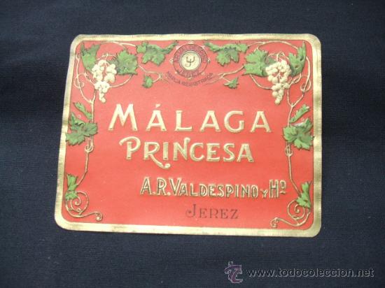 Alte Etiketten: ETIQUETA - MALAGA - PRINCESA - A.R. VALDESPINO Y H. - JEREZ -