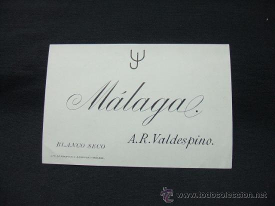 Old Labels: ETIQUETA - BLANCO SECO - MALAGA - A.R. VALDESPINO -