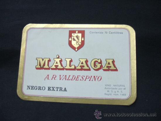 Alte Etiketten: ETIQUETA - NEGRO EXTRA - MALAGA -  A.R. VALDESPINO -