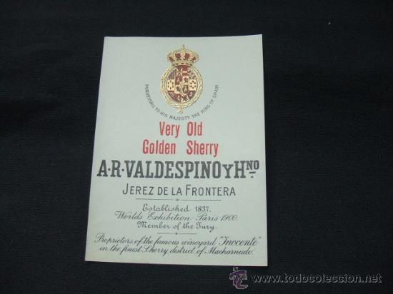 Old Labels: ETIQUETA - VERY OLD GOLDEN SHERRY - A.R. VALDESPINO Y HERMANO - JEREZ DE LA FRONTERA -