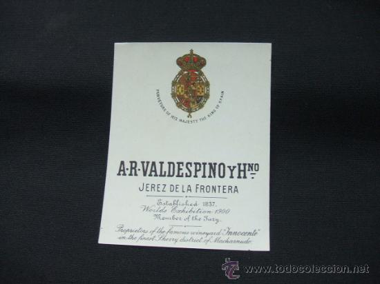 Old Labels: ETIQUETA - A.R. VALDESPINO Y HERMANO - JEREZ DE LA FRONTERA -