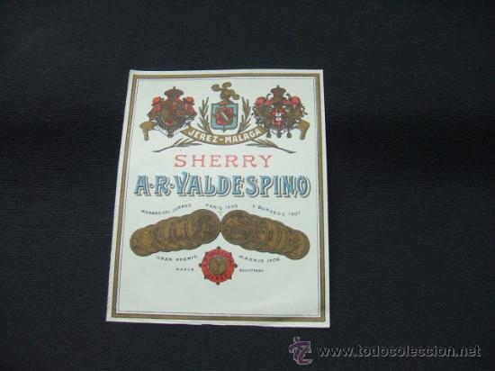 Alte Etiketten: ETIQUETA - SHERRY - A.R. VALDESPINO - JEREZ-MALAGA